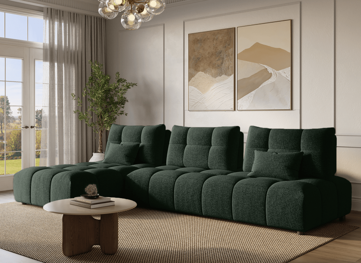 Canapé d'angle réversible en velours texturé vert kaki ALANA - DécoInParis
