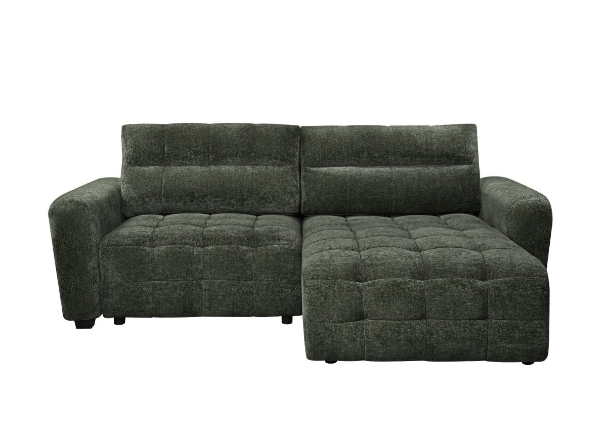 Canapé d'angle réversible et convertible avec coffres en velours tissé vert olive LAUREANE - DécoInParis
