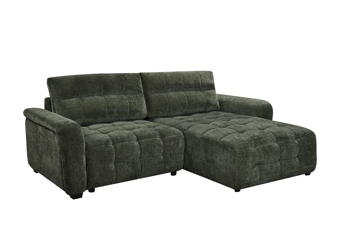Canapé d'angle réversible et convertible avec coffres en velours tissé vert olive LAUREANE - DécoInParis