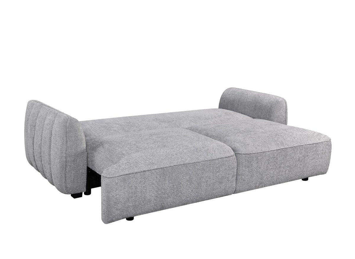 Canapé droit 3 places convertible avec coffre en tissu bouclette gris LAUDINE - DécoInParis