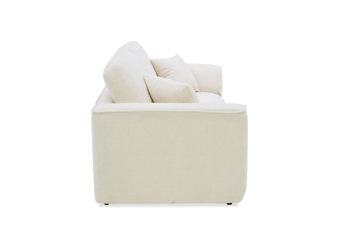 Canapé droit 3 places en velours chiné beige ABELIA - DécoInParis
