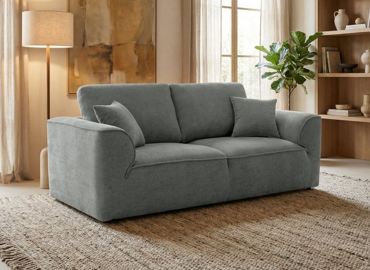 Canapé droit 3 places en velours chiné gris ABELIA - DécoInParis