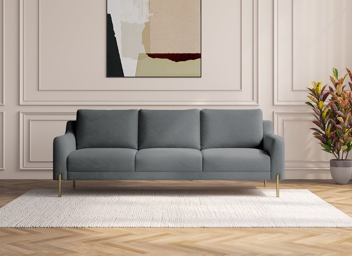 Canapé droit fixe 3 places en velours gris CELINE - DécoInParis