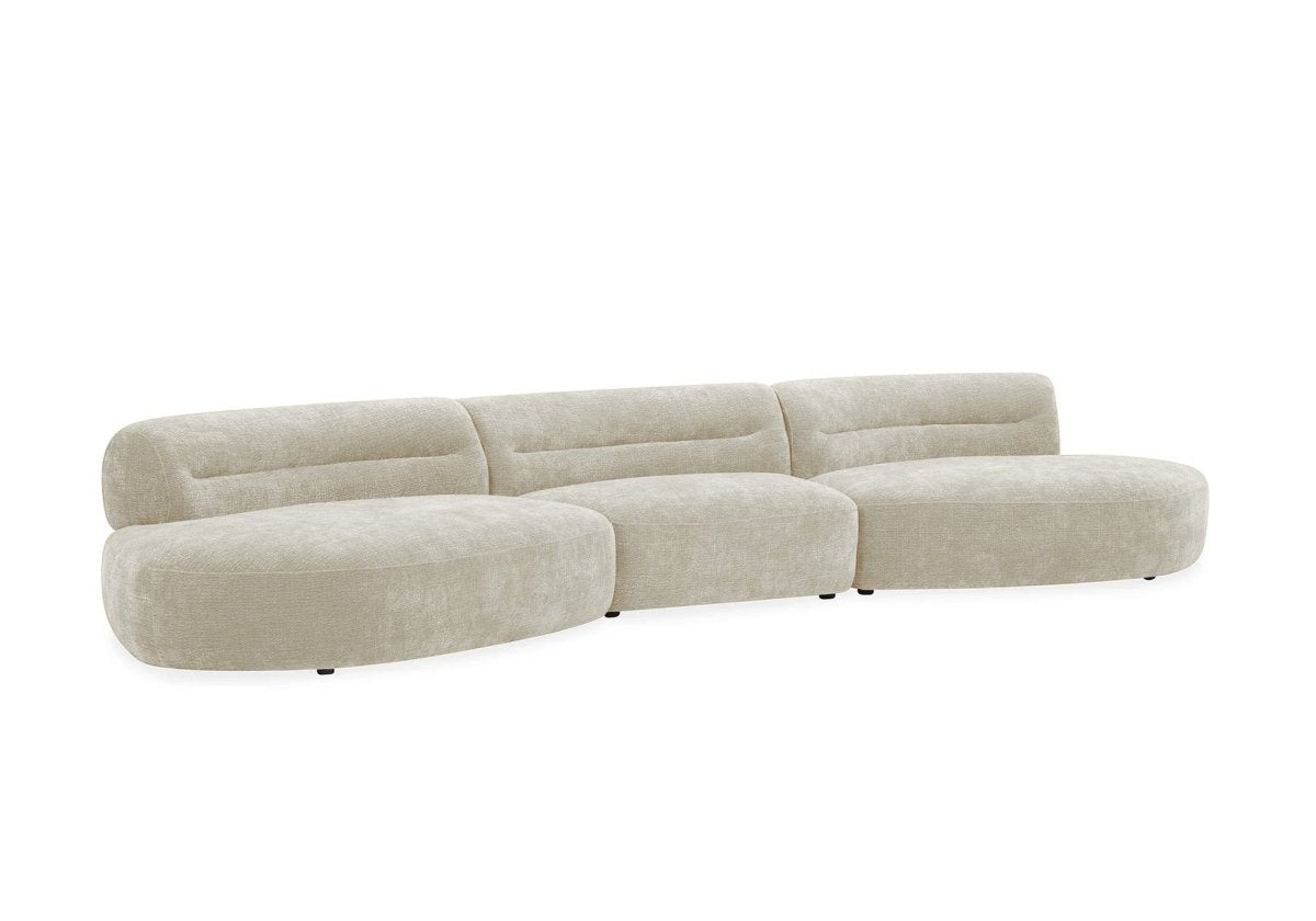 Canapé droit fixe 5 places en velours tissé beige IMENIA - DécoInParis