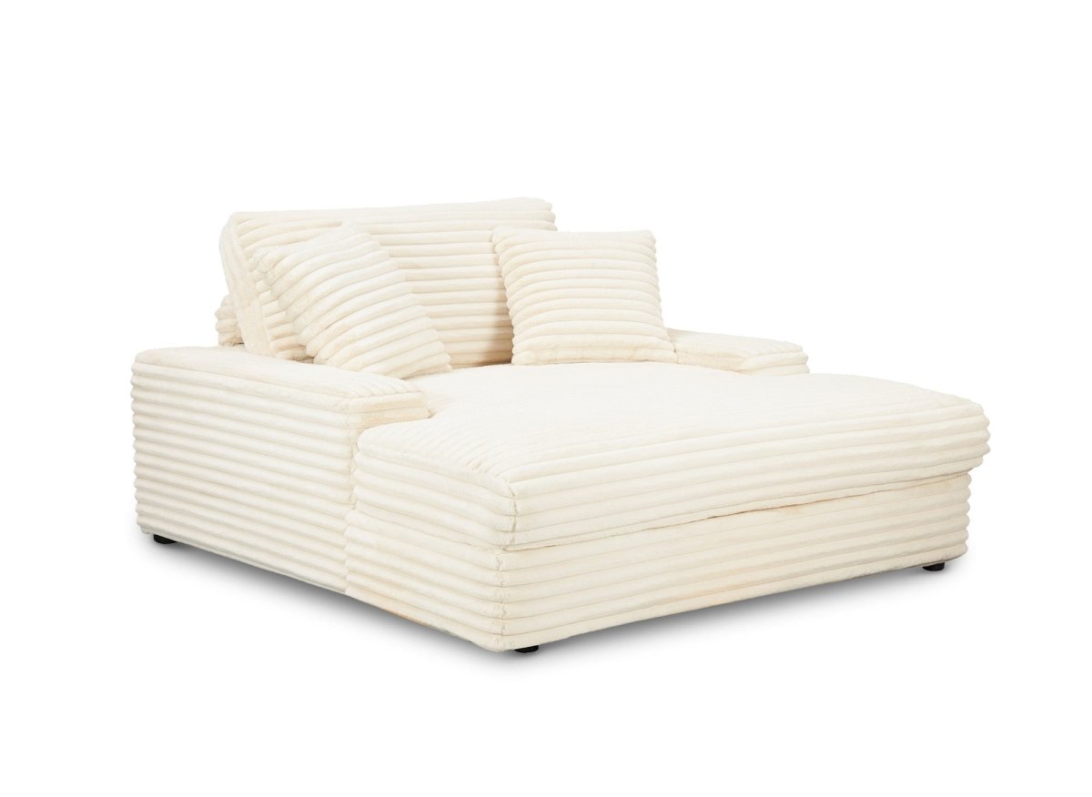 Canapé droit méridienne 1 place en gros côtelé doux beige DAHO - DécoInParis