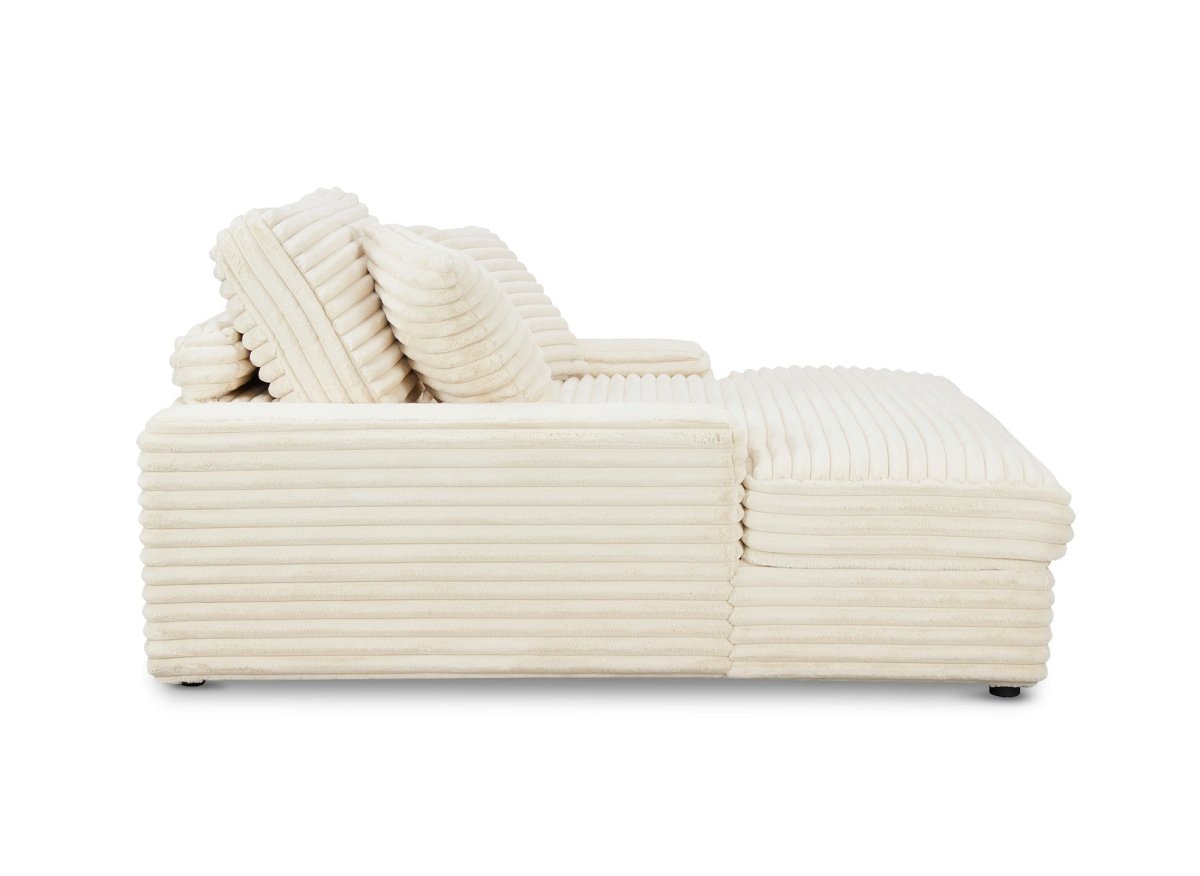 Canapé droit méridienne 1 place en gros côtelé doux beige DAHO - DécoInParis