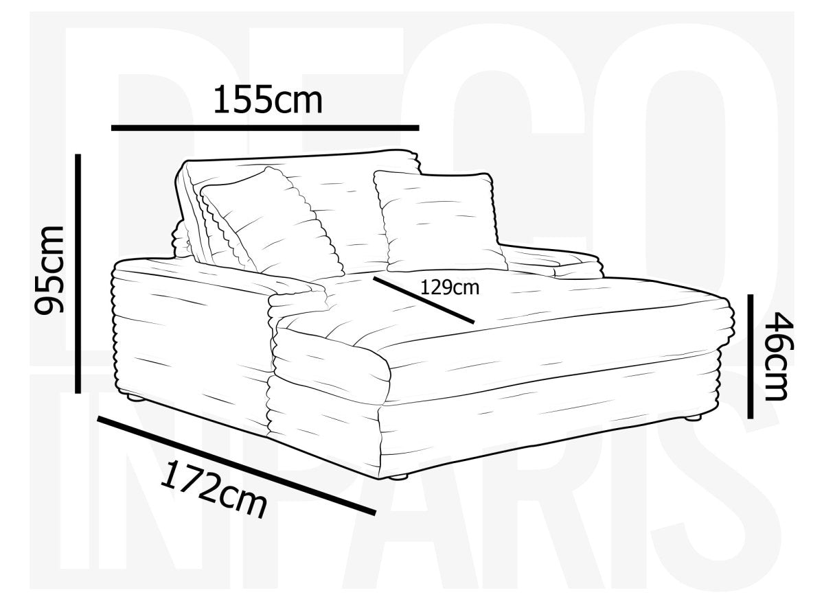 Canapé droit méridienne 1 place en gros côtelé doux taupe DAHO - DécoInParis