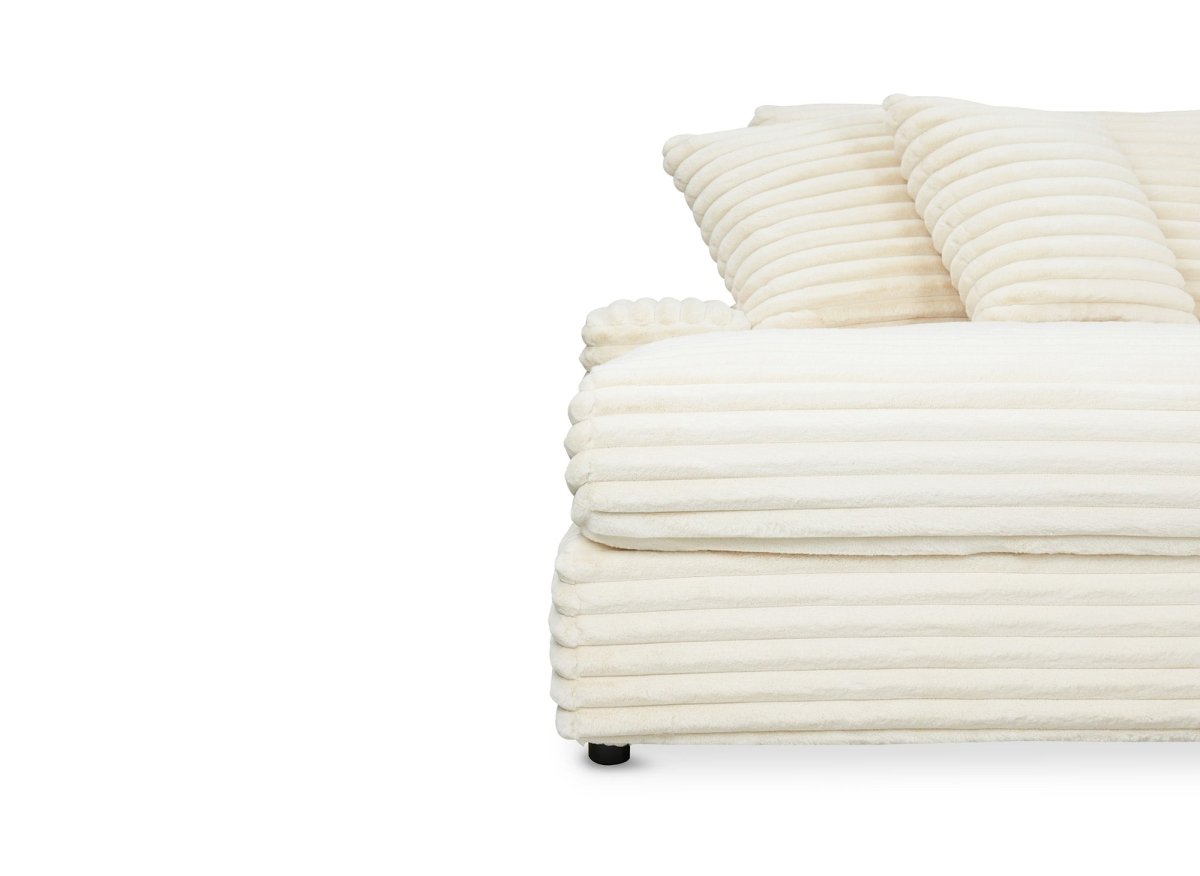 Canapé droit méridienne 2 places en gros côtelé doux beige DAHO - DécoInParis
