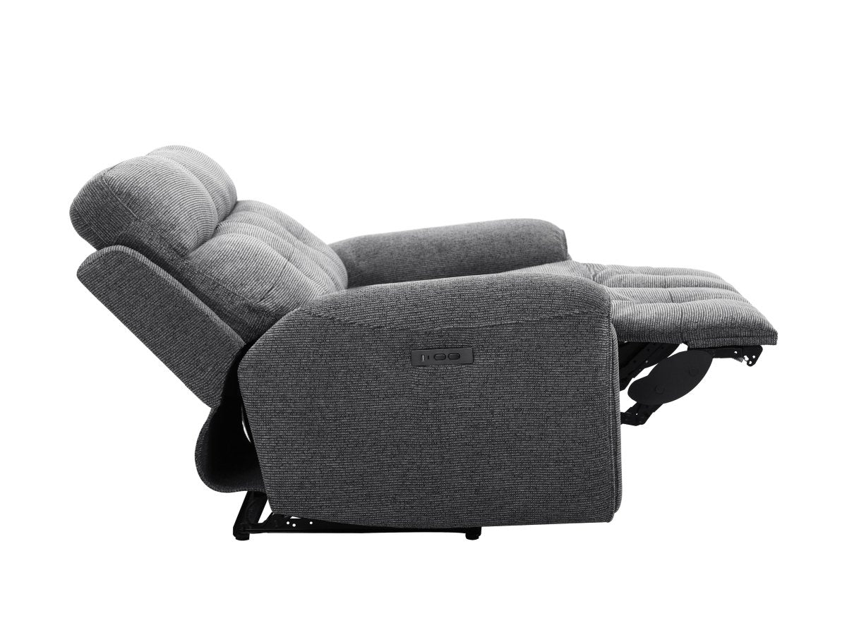 Canapé droit relax électrique 3 places en velours texturé gris PATRICIA - DécoInParis