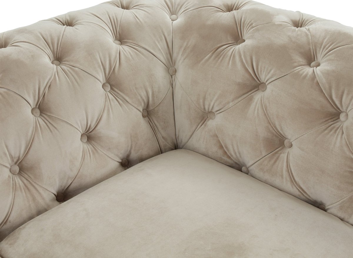 Canapé fixe 2 places capitonné chesterfield velours beige CARMEN - DécoInParis
