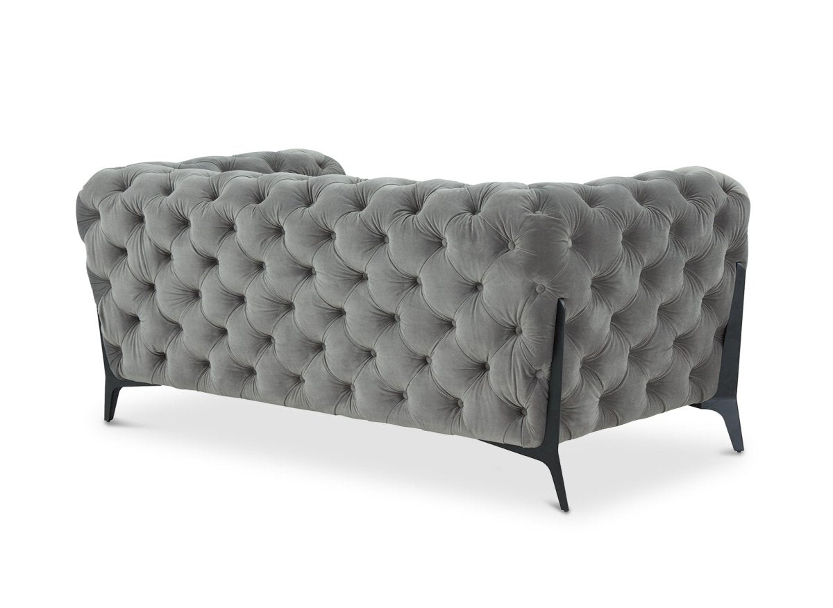 Canapé fixe 2 places capitonné chesterfield velours gris CARMEN - DécoInParis