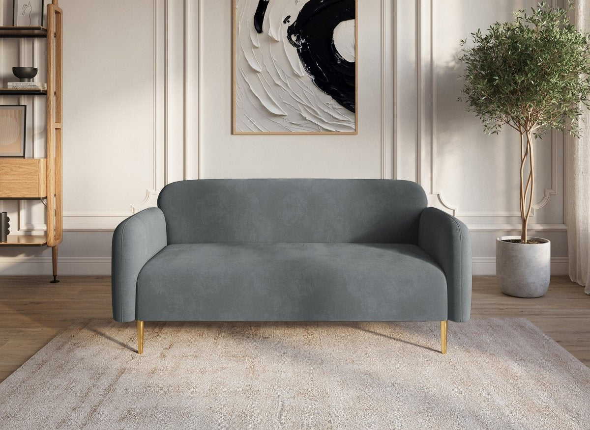 Canapé fixe 2 places en velours gris MARILYNE - DécoInParis