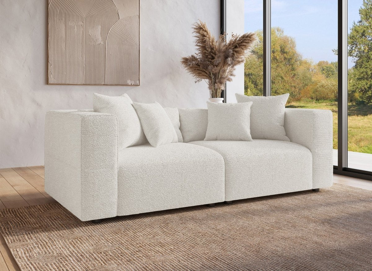 Canapé fixe 3 places effet peau de mouton beige EVELYNE - DécoInParis