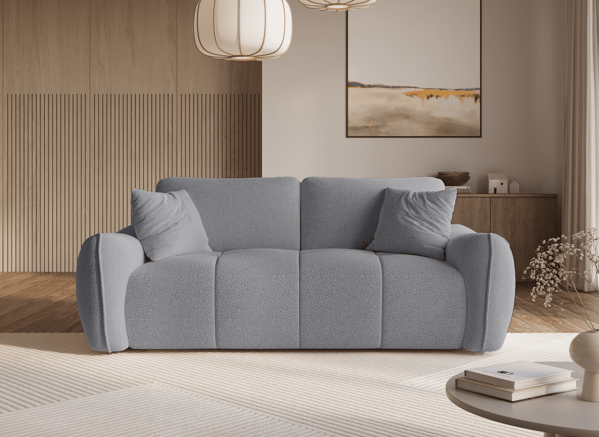 Canapé fixe 3 places en tissu bouclette gris EZRA - DécoInParis