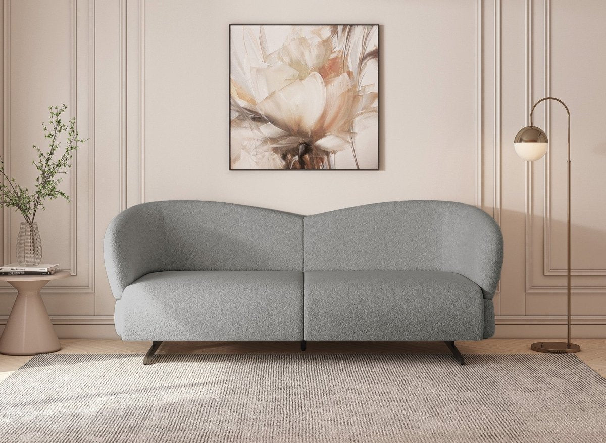 Canapé fixe 3 places en tissu effet peau de mouton gris clair LEXIE - DécoInParis