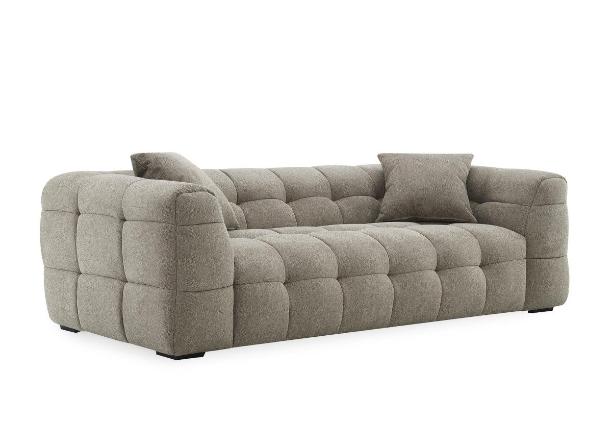 Canapé fixe 3 places en tissu taupe BELLA - DécoInParis