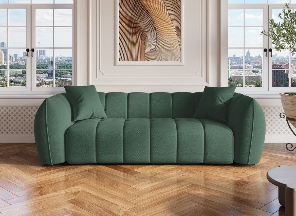 Canapé fixe 3 places en tissu vert ALISSA - DécoInParis