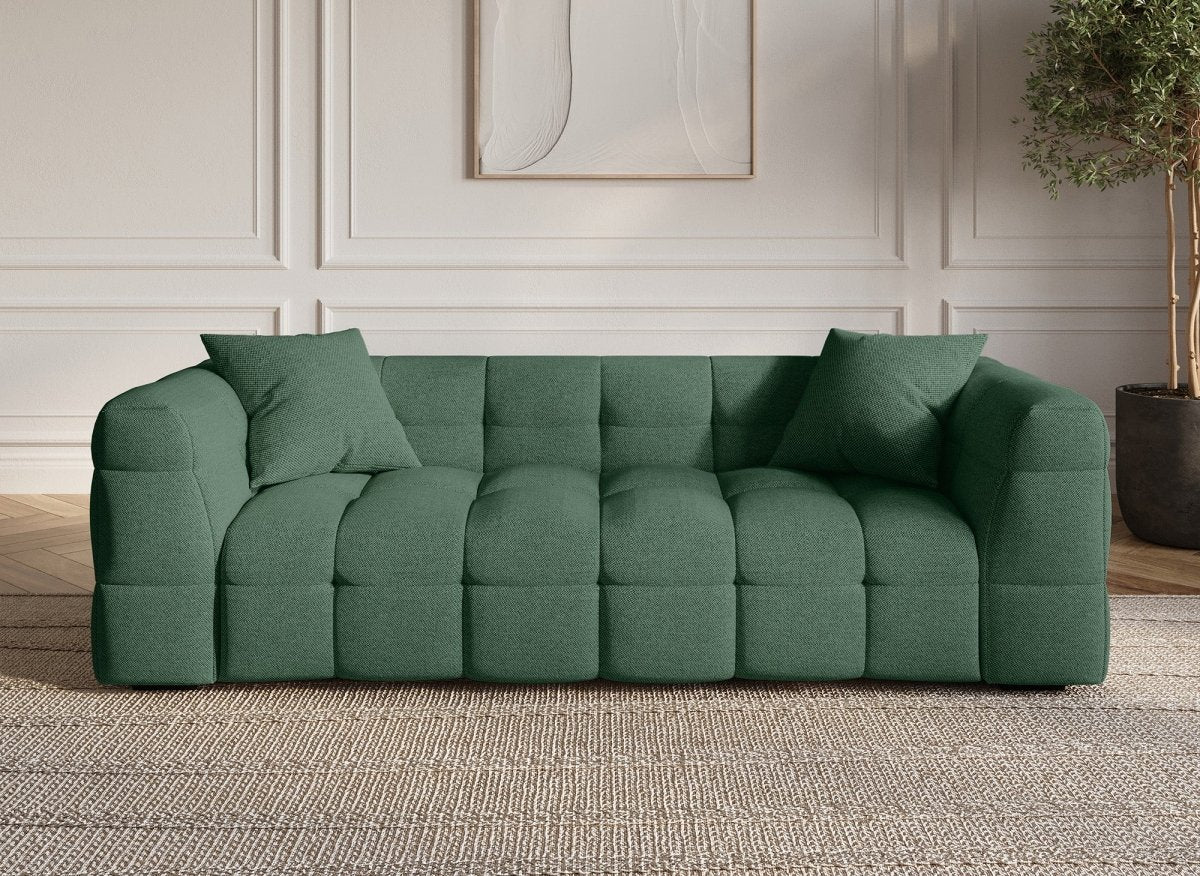 Canapé fixe 3 places en tissu vert BELLA - DécoInParis