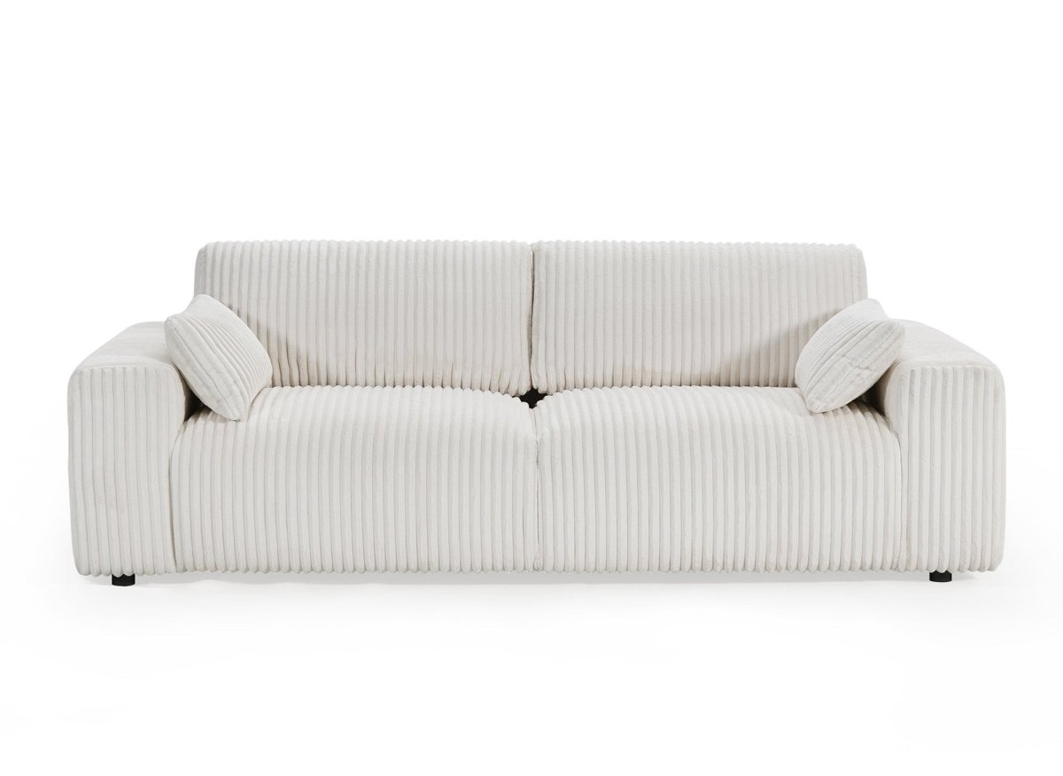 Canapé fixe 3 places en velours côtelé épais beige INAM - DécoInParis