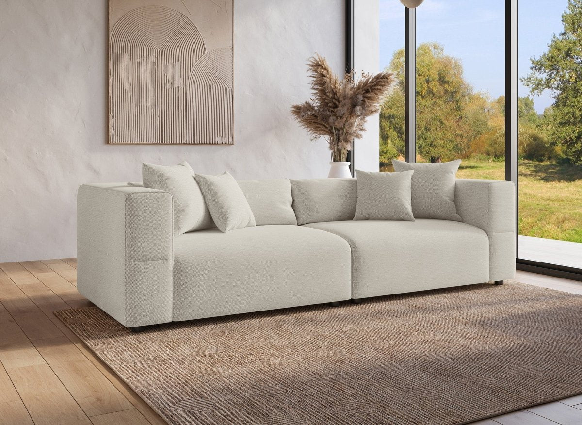 Canapé fixe 4 places en tissu beige EVELYNE - DécoInParis