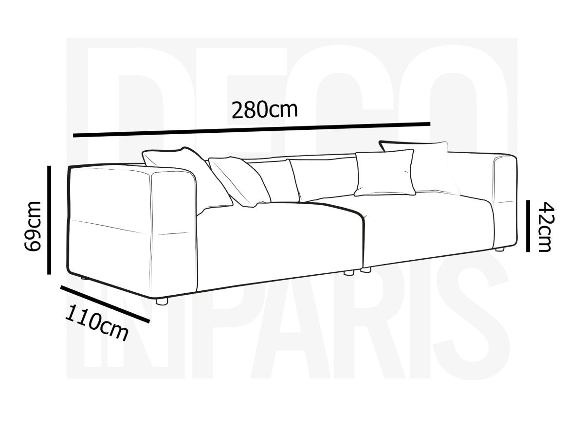 Canapé fixe 4 places en tissu gris EVELYNE - DécoInParis