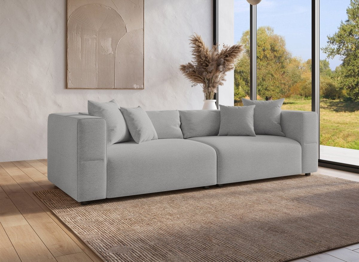 Canapé fixe 4 places en tissu gris EVELYNE - DécoInParis