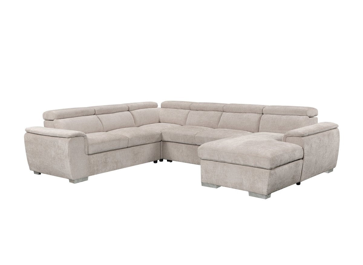 Canapé panoramique convertible avec coffre en velours chiné beige GAELLE - Angle droit - DécoInParis