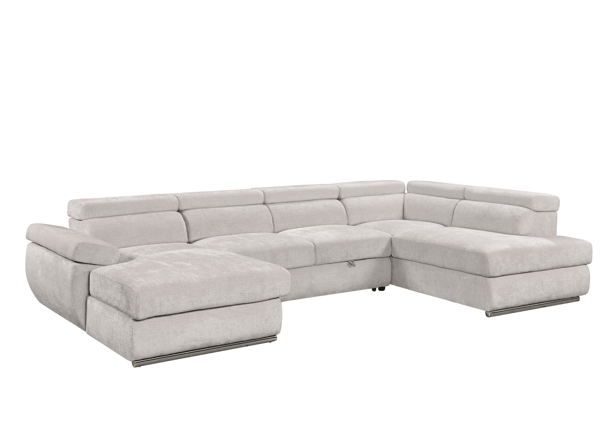 Canapé panoramique convertible avec coffre en velours chiné beige MARIANO - Angle gauche - DécoInParis