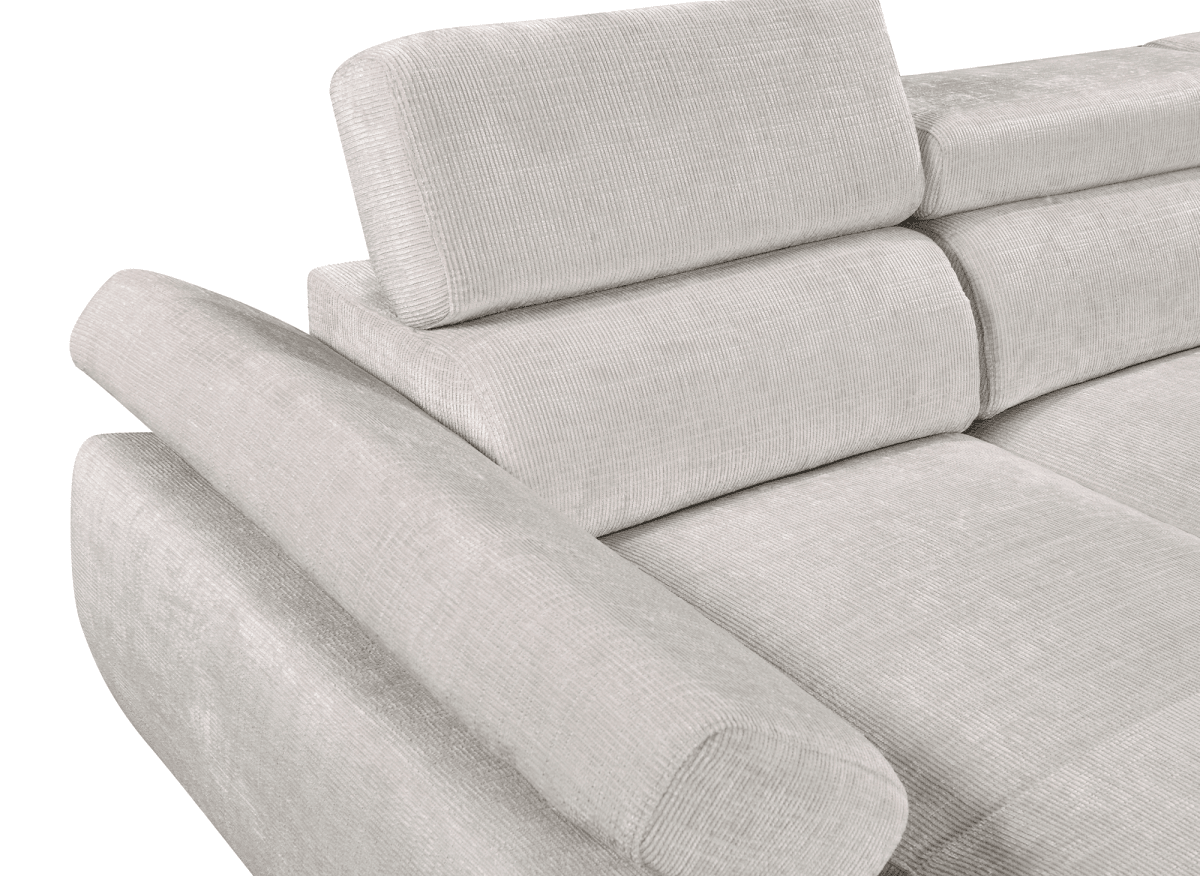 Canapé panoramique convertible avec coffre en velours chiné beige MARIANO - Angle gauche - DécoInParis