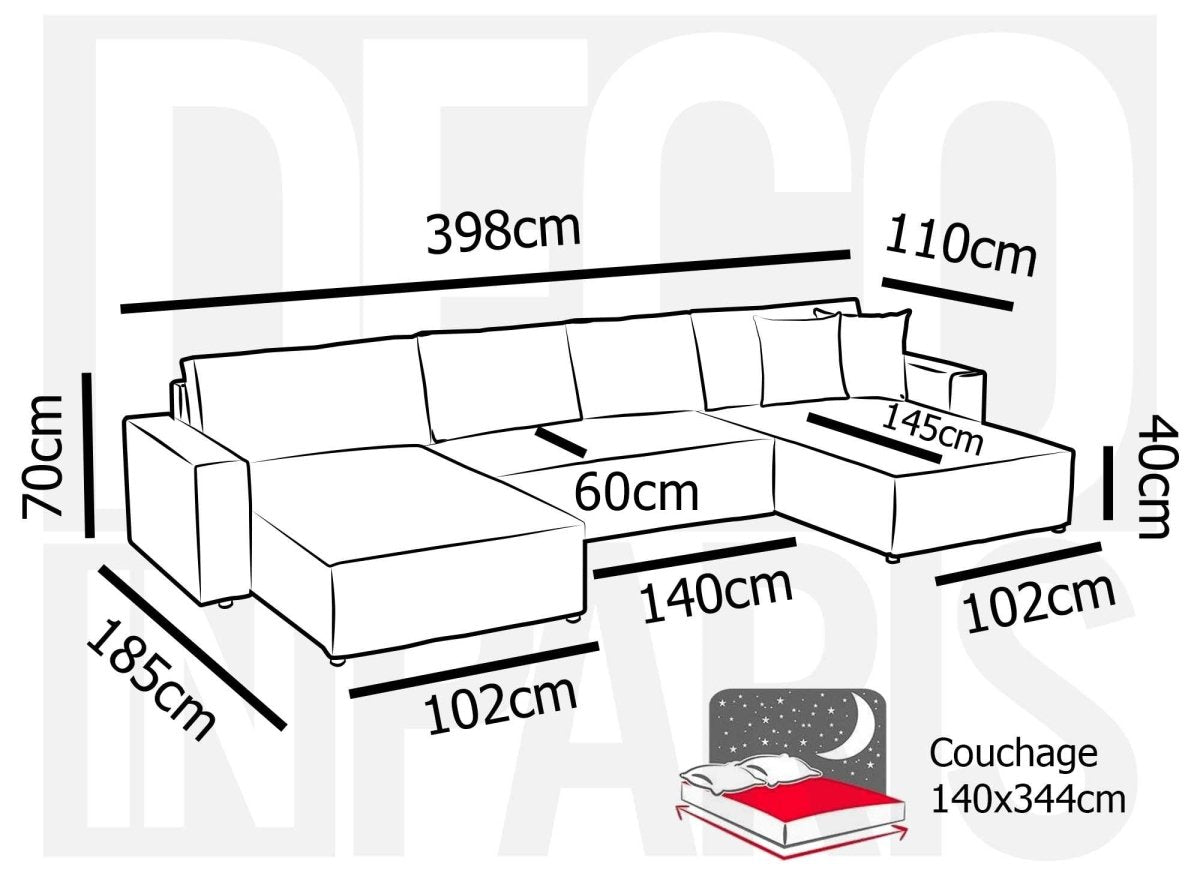 Canapé panoramique convertible avec coffre en velours côtelé beige - JADE - DécoInParis