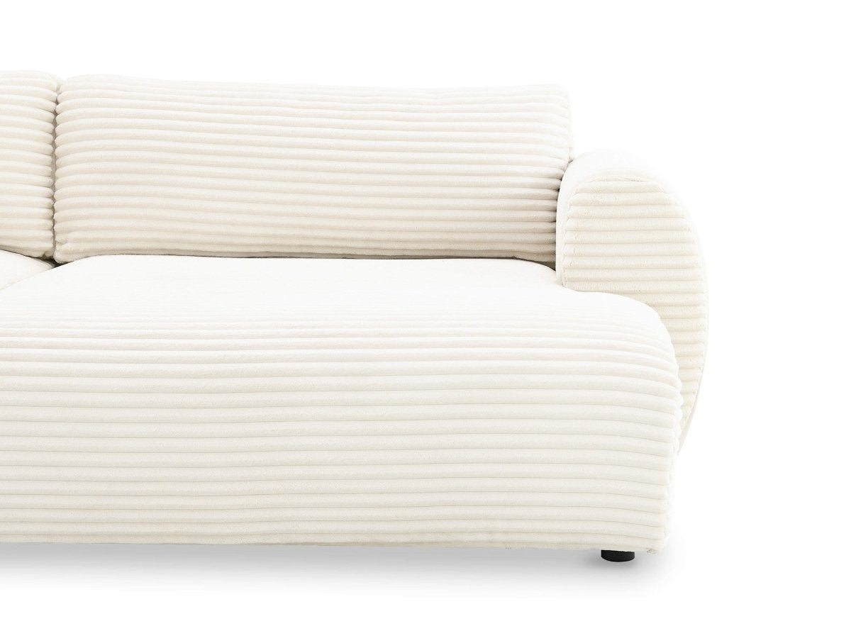 Canapé panoramique convertible avec coffre en velours gros côtelé beige TILDA - Angle gauche - DécoInParis