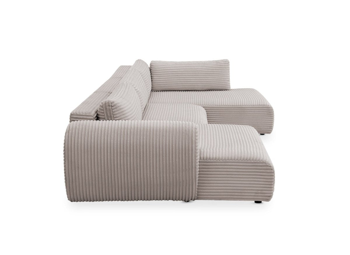 Canapé panoramique convertible avec coffre en velours gros côtelé taupe TILDA - Angle droit - DécoInParis