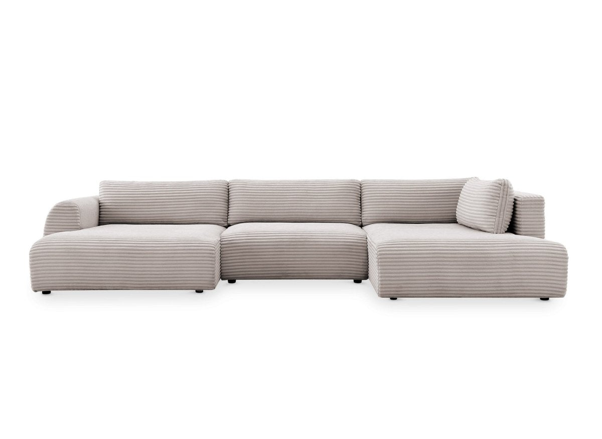 Canapé panoramique convertible avec coffre en velours gros côtelé taupe TILDA - Angle droit - DécoInParis