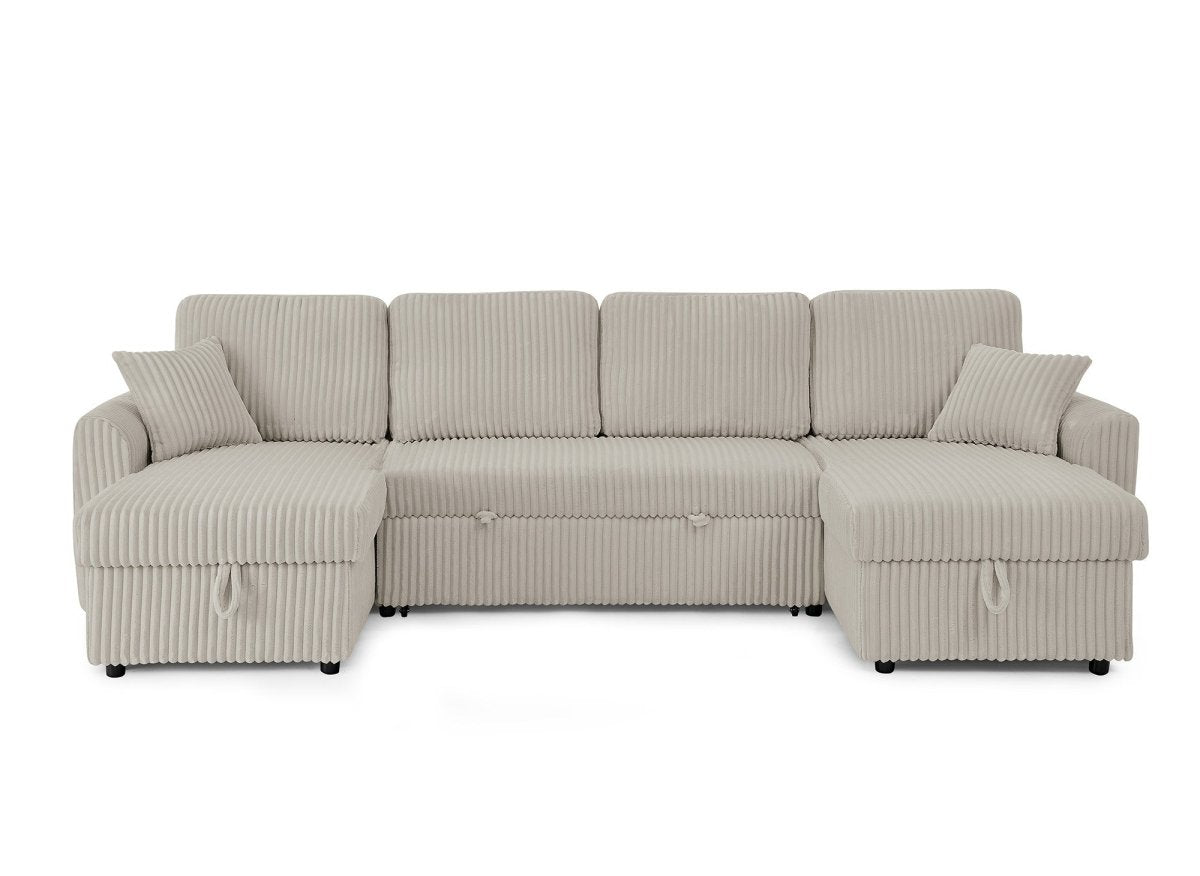 Canapé panoramique convertible avec coffres en velours côtelé épais taupe ADRYEN - DécoInParis