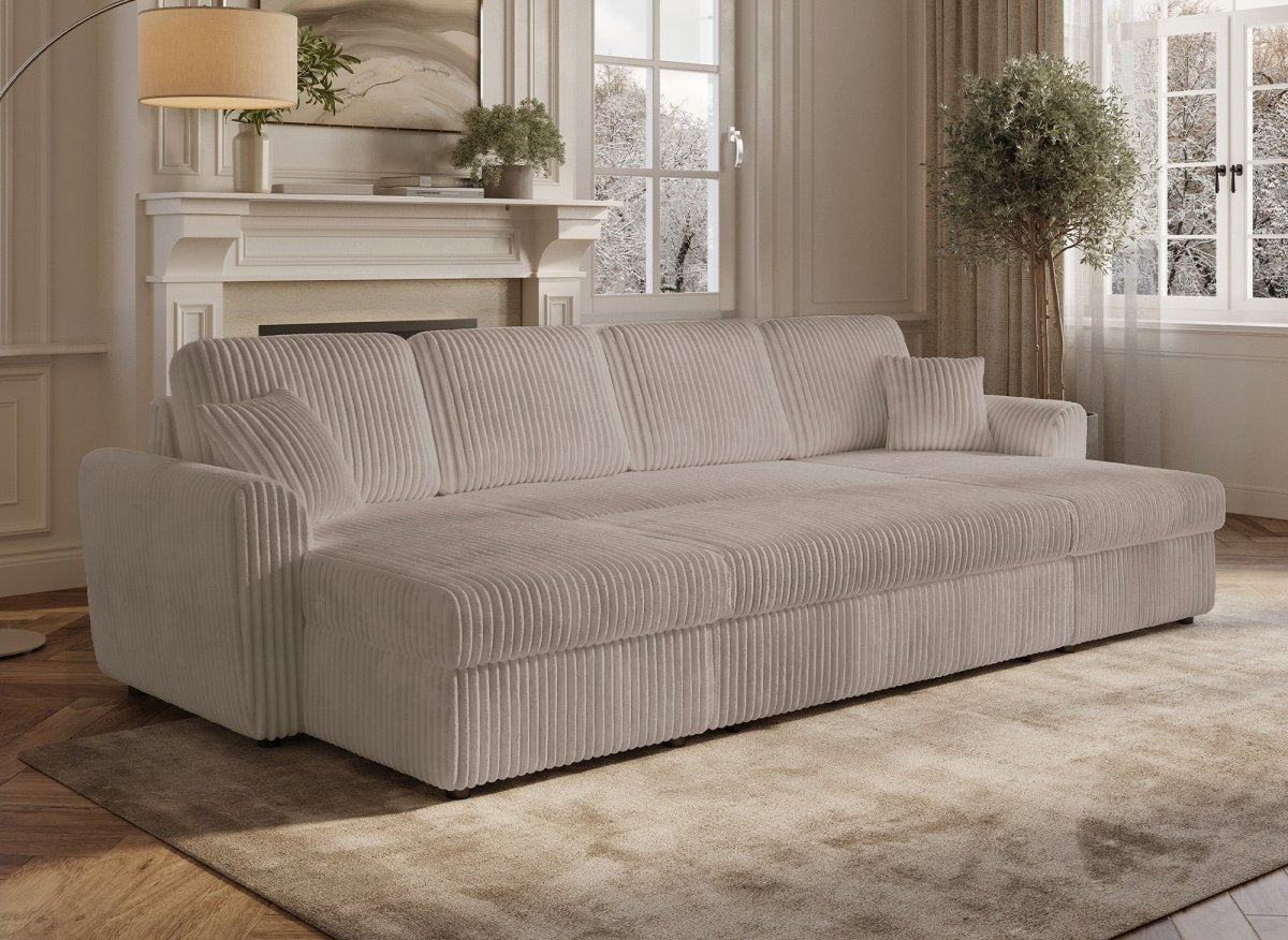 Canapé panoramique convertible avec coffres en velours côtelé épais taupe ADRYEN - DécoInParis