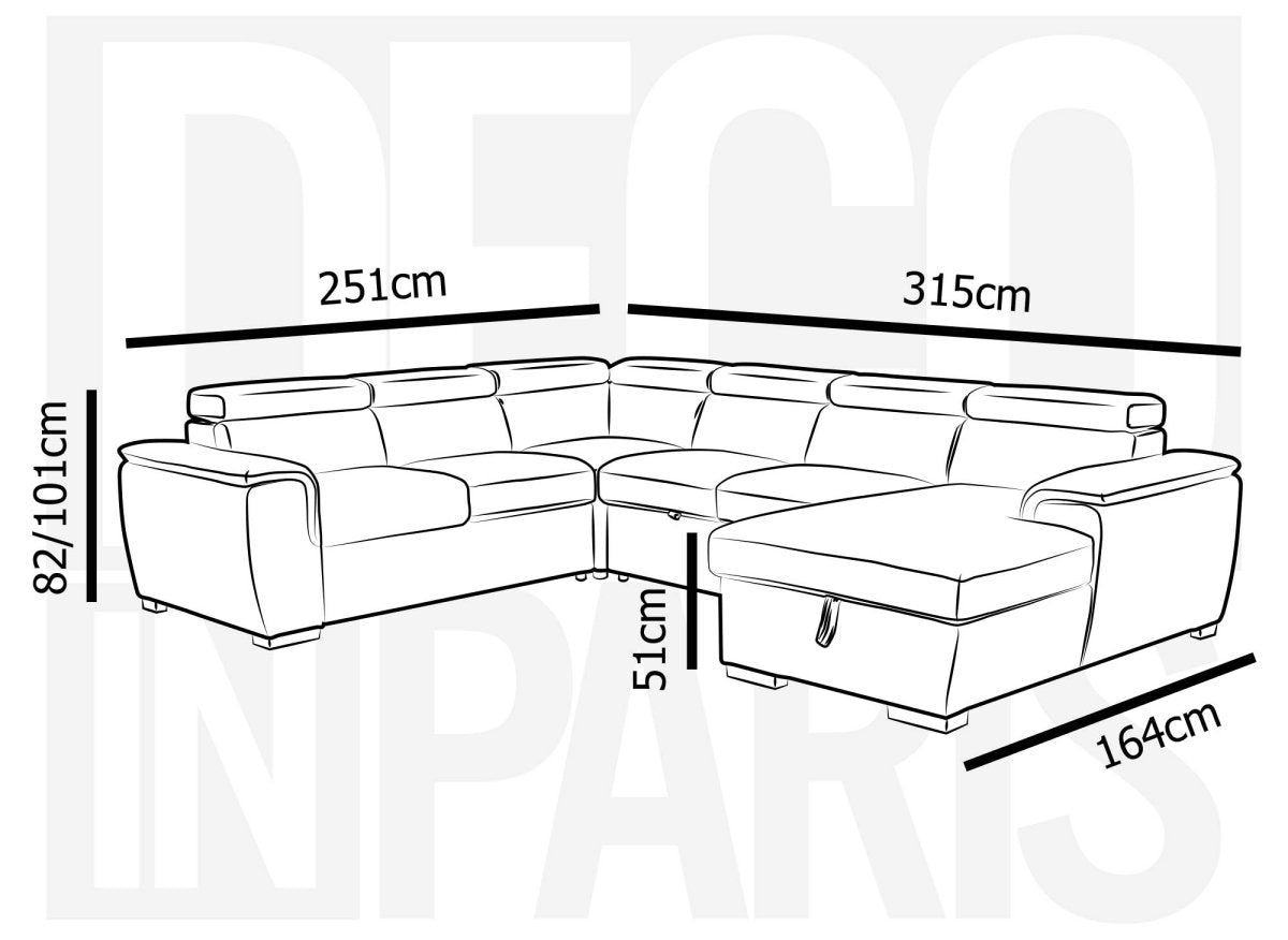 Canapé panoramique convertible coffre de rangement en tissu gris GAELLE - Angle Droit - DécoInParis