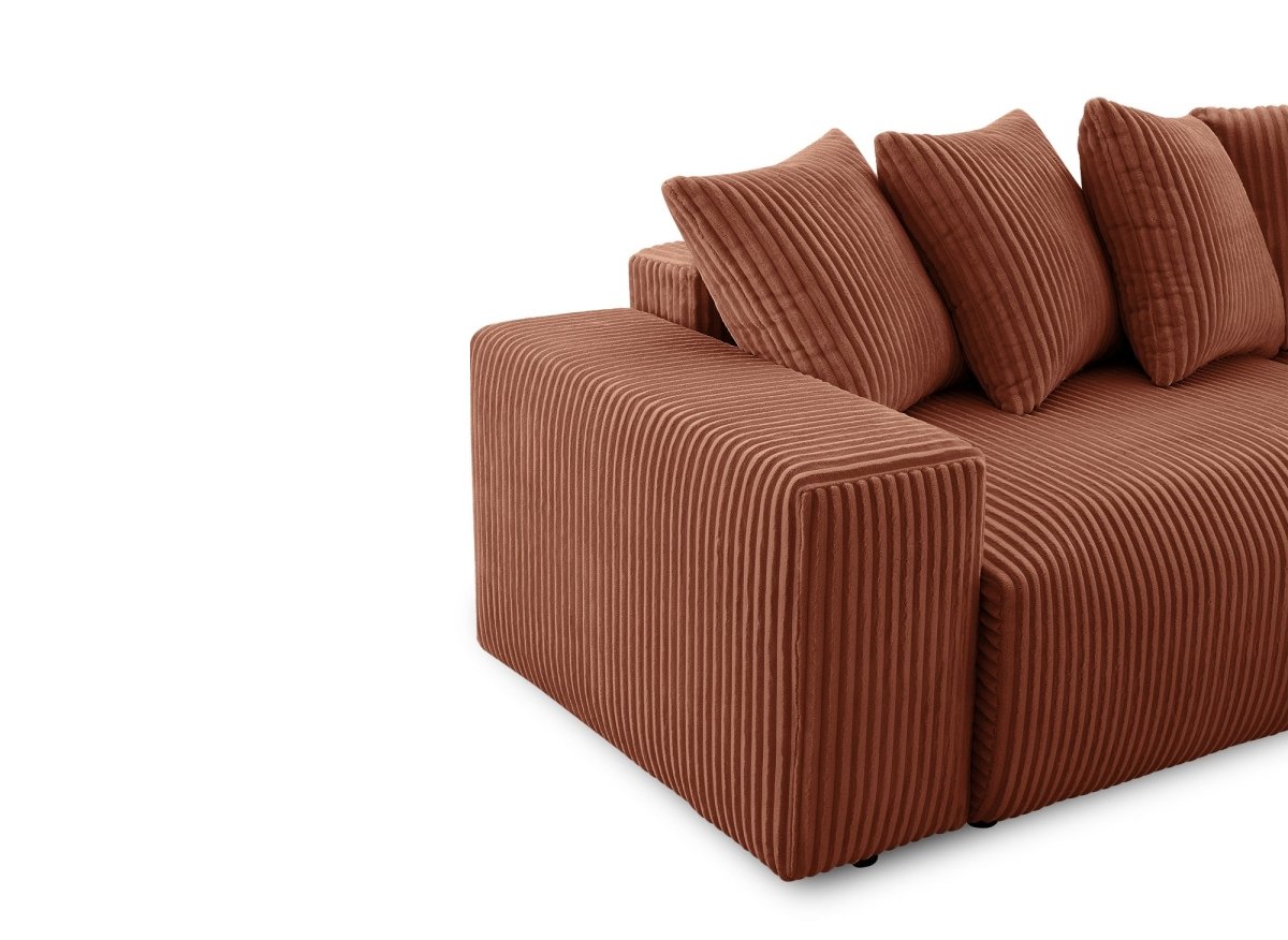 Canapé panoramique réversible convertible avec coffre en velours côtelé épais terracotta NOELIA - DécoInParis