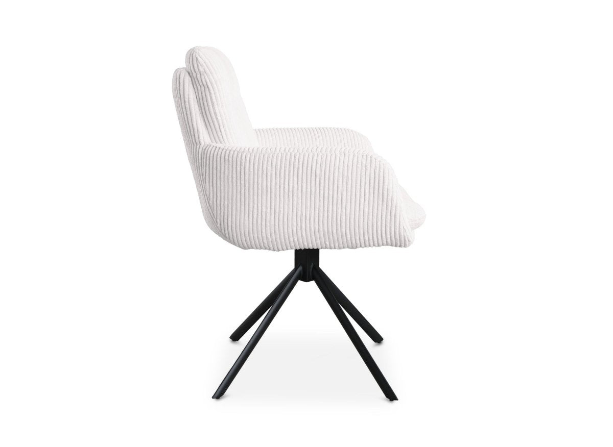 Chaise design avec accoudoirs en velours côtelé blanc écru LOLA - DécoInParis