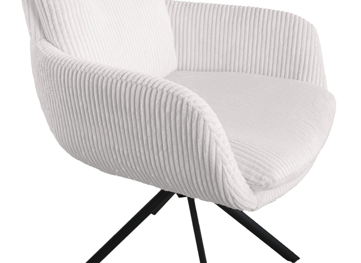 Chaise design avec accoudoirs en velours côtelé blanc écru LOLA - DécoInParis