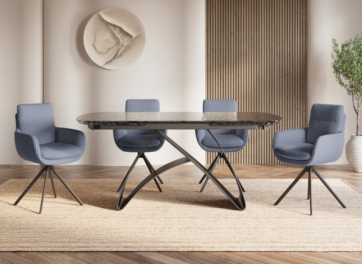 Chaise design avec accoudoirs en velours côtelé gris LOLA - DécoInParis