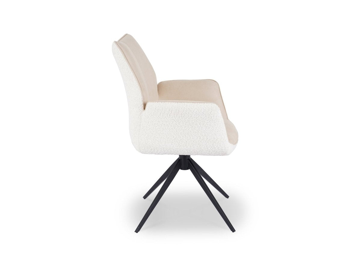 Chaise pivotante avec accoudoirs en velours et tissu bouclette beige ISALIE - DécoInParis