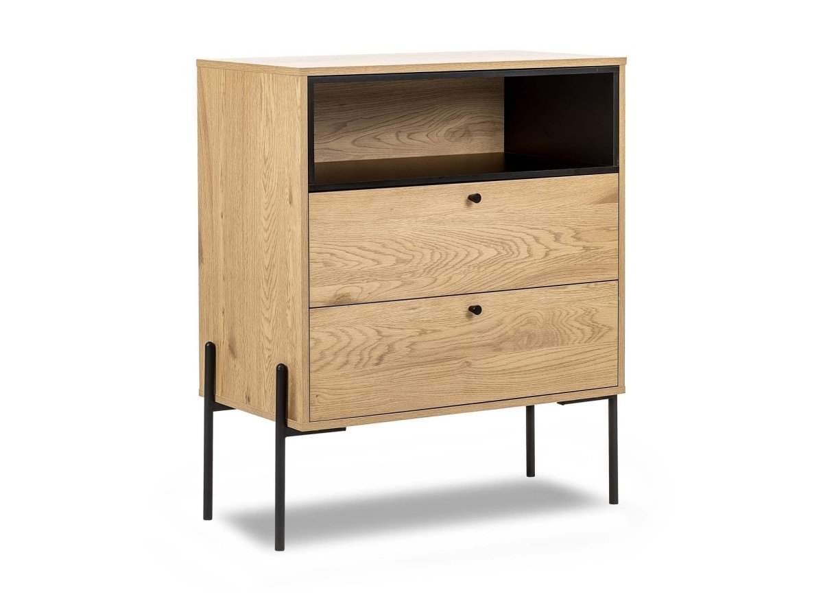 Commode 2 tiroirs en bois clair et métal noir SOHANE - DécoInParis