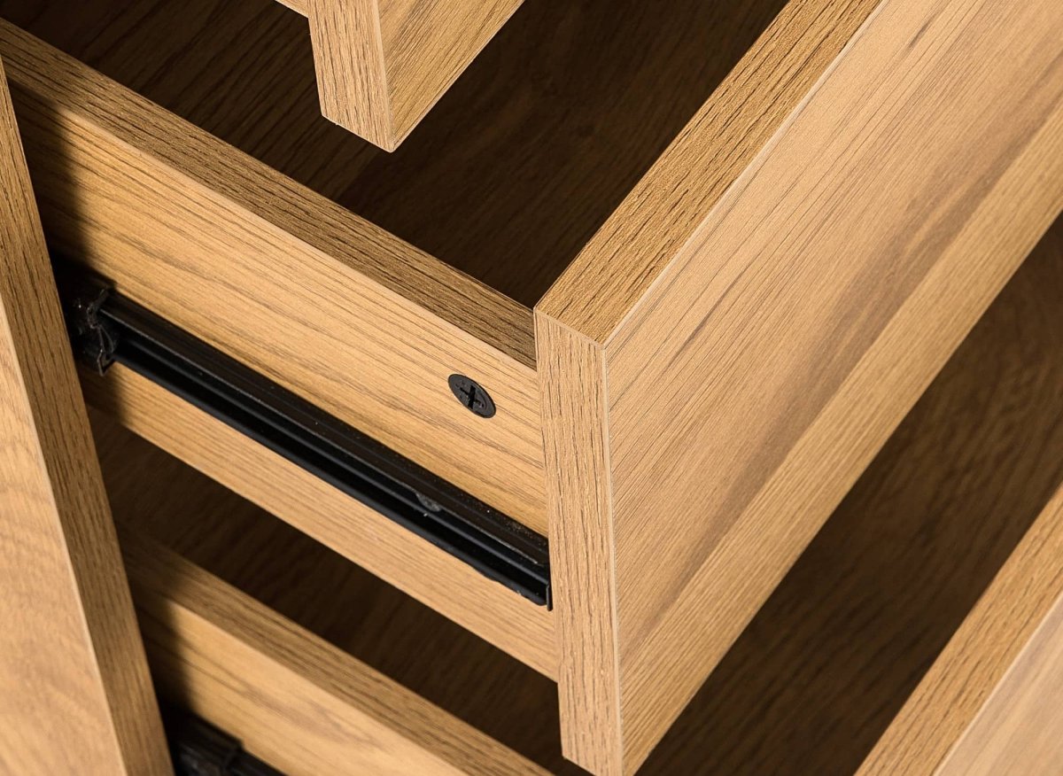 Commode 5 tiroirs en bois couleur chêne SACHA - DécoInParis