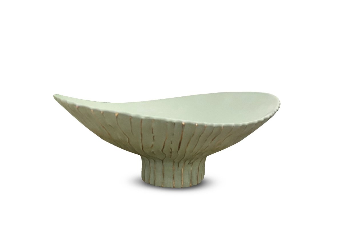 Coupelle ovale en polyrésine vert et doré 46 cm GABY - DécoInParis