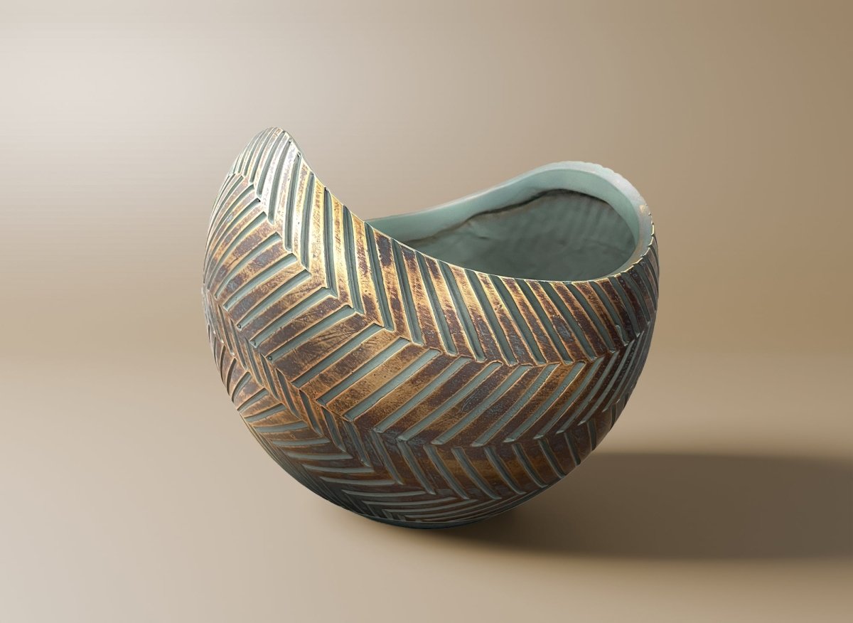 Coupelle ronde en polyrésine vert et doré 30 cm AMIRA - DécoInParis