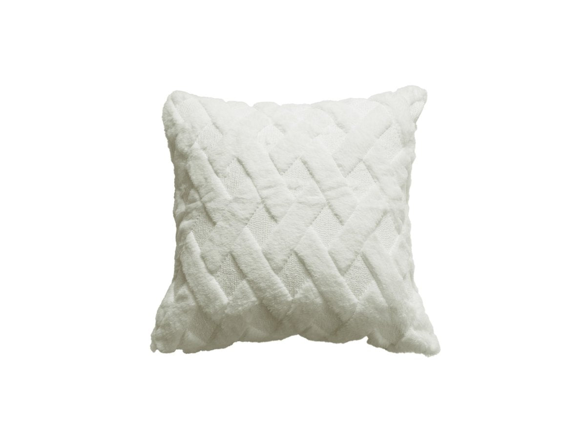 Coussin carré 45x45 cm en tissu à poils effet graphique blanc écru MADALA - DécoInParis