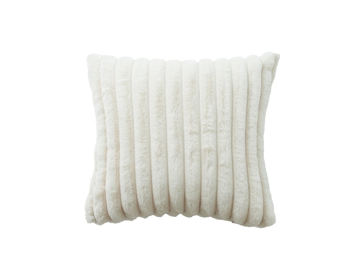 Coussin carré en velours côtelé effet fourrure beige 45x45 cm URBAIN - DécoInParis