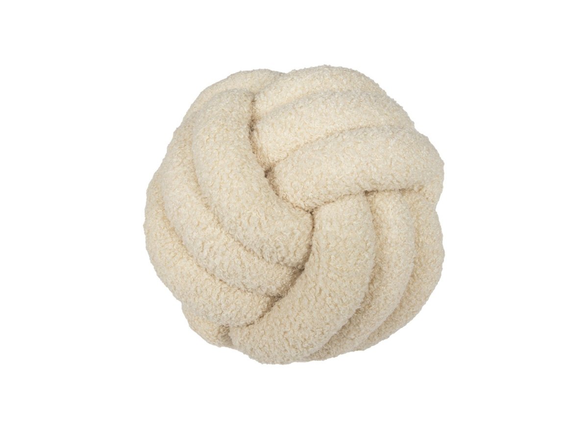 Coussin rond décoratif boule de nœud en effet peau de mouton beige NODUS - DécoInParis