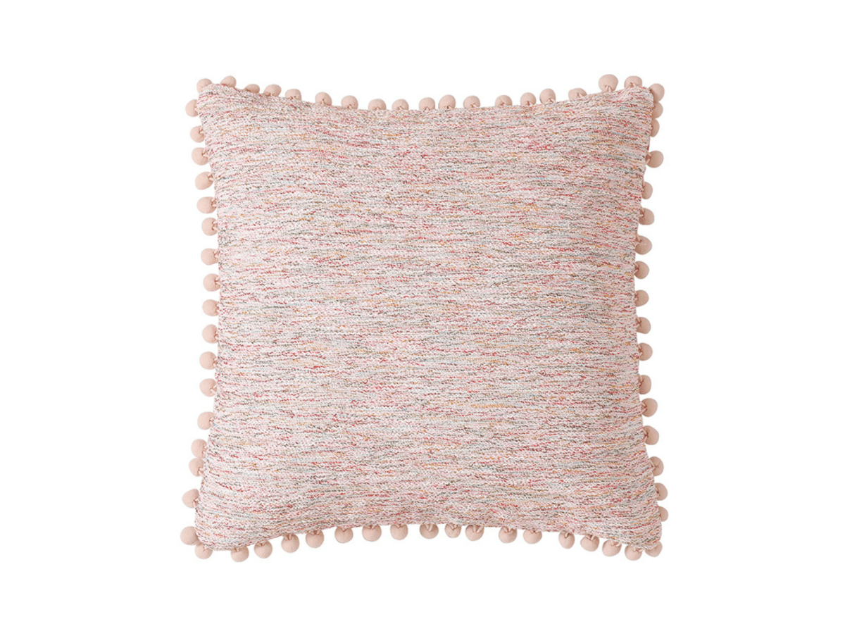 Coussin rose en tweed avec ponpons 45x45 cm POPINE - DécoInParis