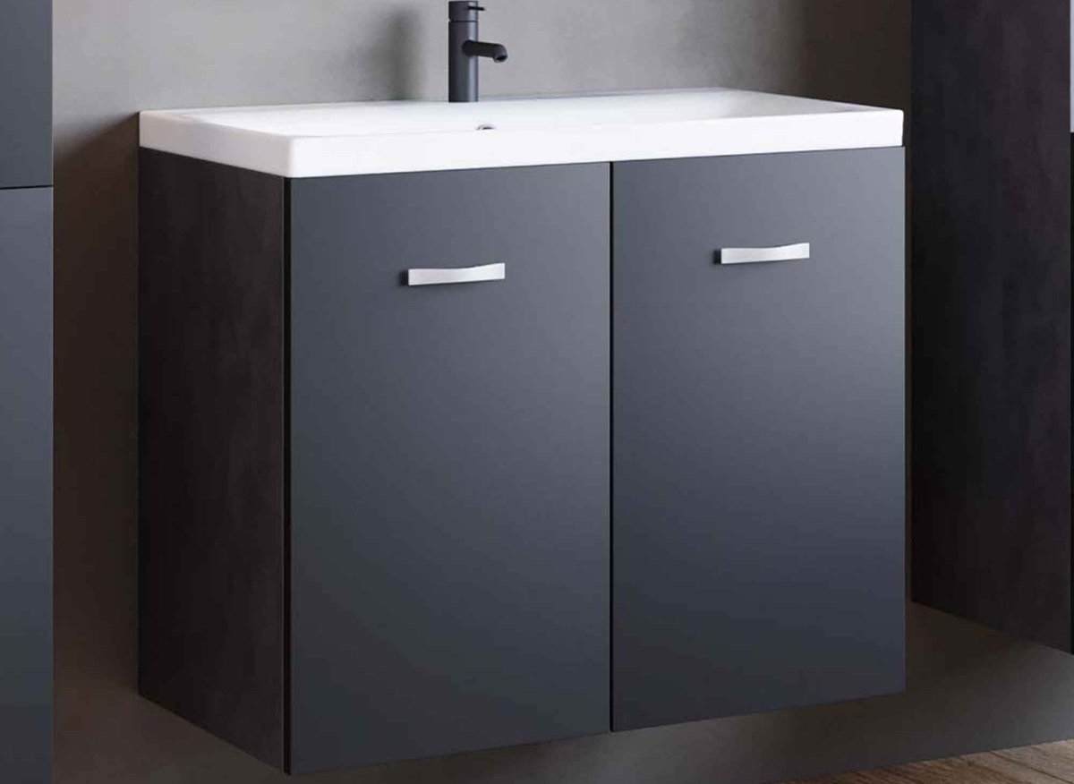 Ensemble meubles salle de bain design suspendu - Gris anthracite et noir ALBY - DécoInParis